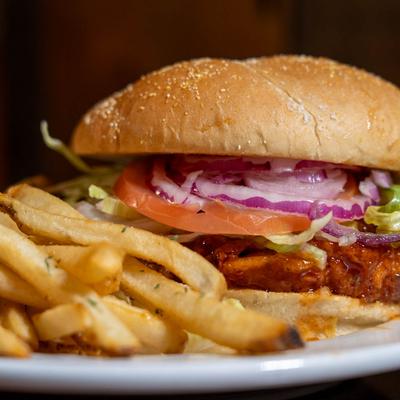 Chicken sandwich, side view