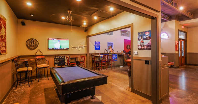 Interior, area with seating space and a pool table