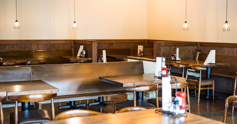 Interior, dining tables and seating