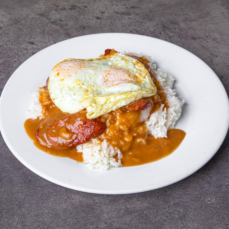 menu item 43 of 111, Portuguese Sausage Loco Moco