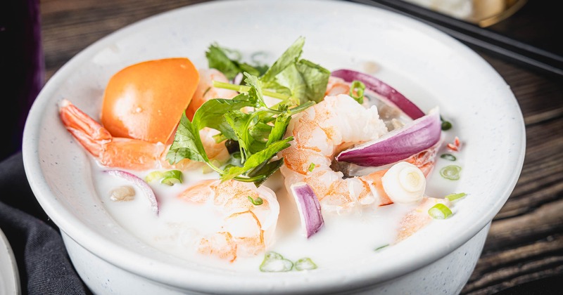 Shrimp and veggies in coconut soup