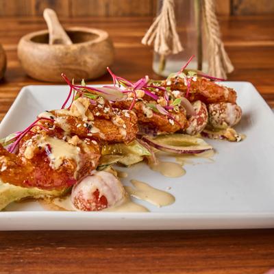 Red Chile Glazed Shrimp.