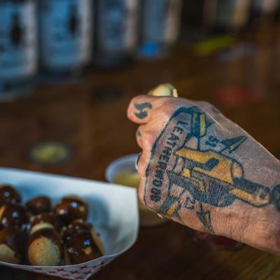 Customer having pretzel bites.