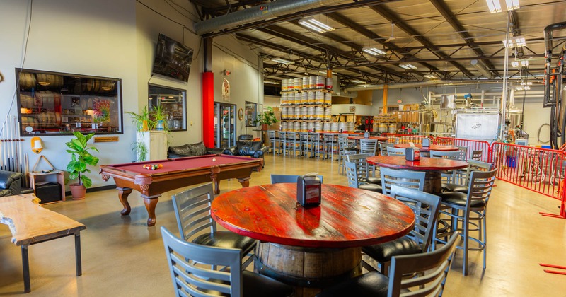 Interior, round tables and chairs