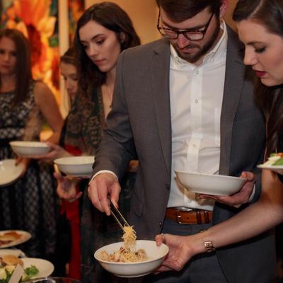 Customers selecting food.