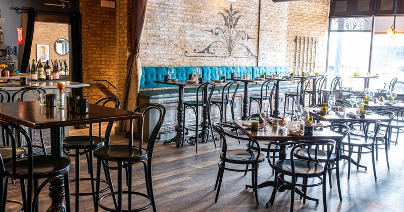 Interior tables and chairs in dining area