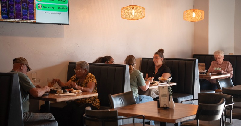 Dining area with guests enjoying their food