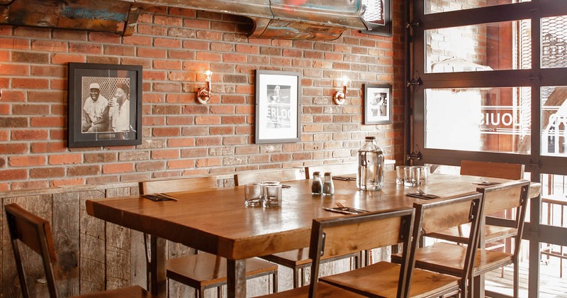 Interior, table, chairs, decorations, glass doors