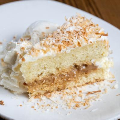 Slice of coconut cake.