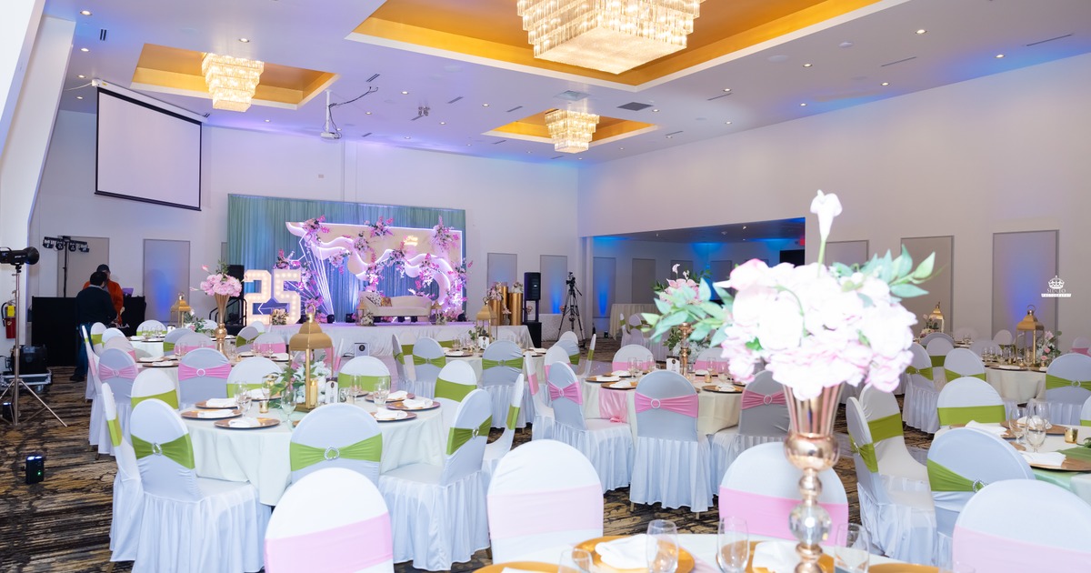 Banquet hall set up for a special event