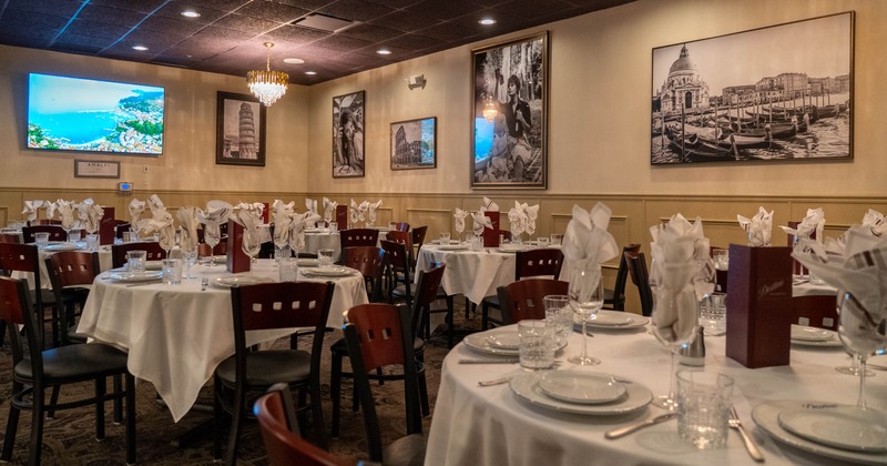 Interior, set tables and chairs ready for guests