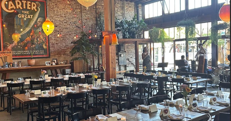 Interior, tables ready for guests