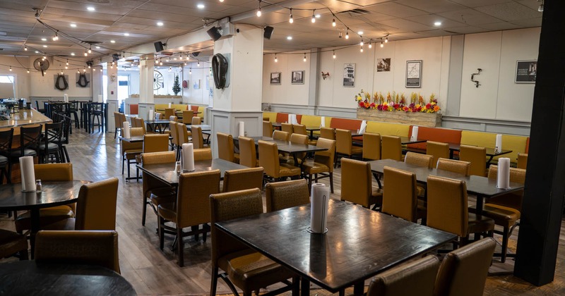Interior, seating area with tables and chairs