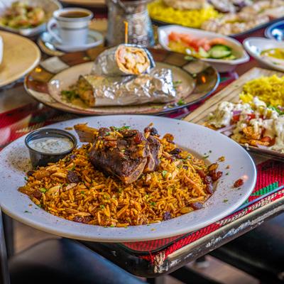 Variety of dishes served on the table.