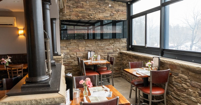 Interior, seating area with tables and chairs