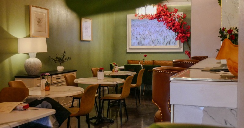 Interior, tables and chairs ready for guests