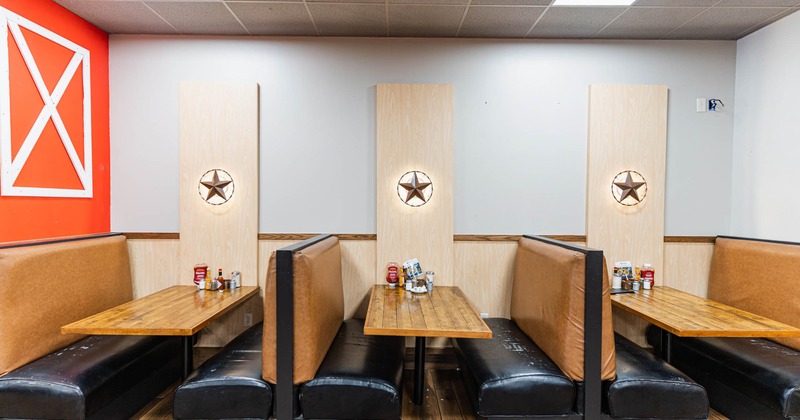 Inline dining booths by a wall