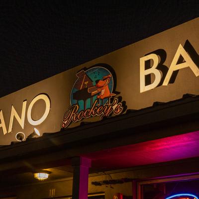 Rockey's Piano Bar fascia sign.