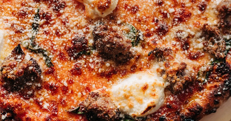 Freshly baked meatball pizza