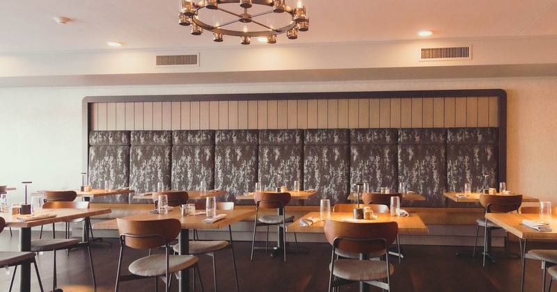 Interior, seating area, tables for two