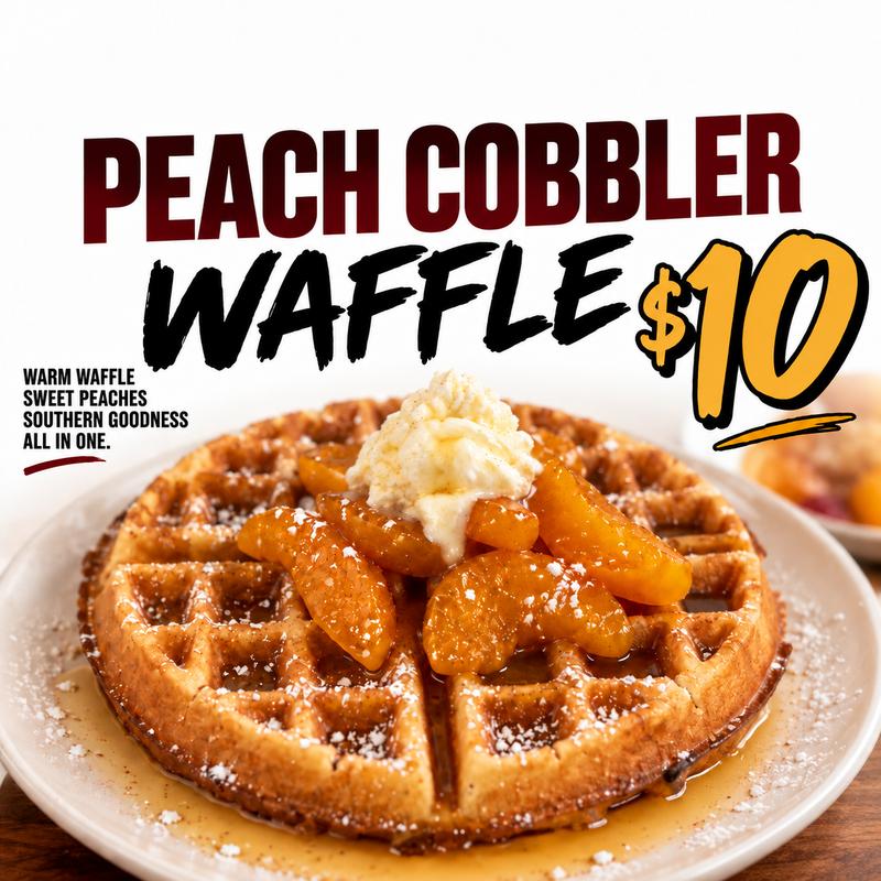 menu item 15 of 56, Peach Cobbler Waffle