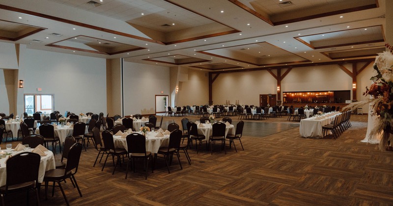 Inside, banquet hall, tables and chairs