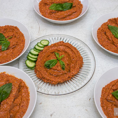 Celebration settings, red sauce with cucumbers
