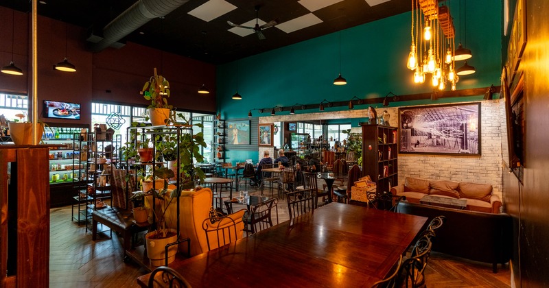 interior, seating area with  few guests in the back