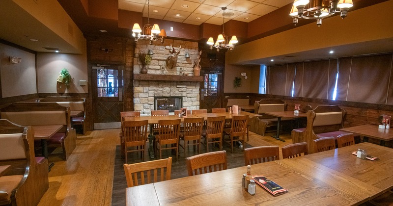 Interior, dining area, tables ready for guests