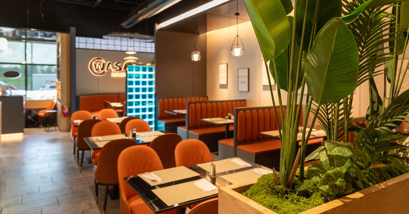 Interior, tables ready for guests
