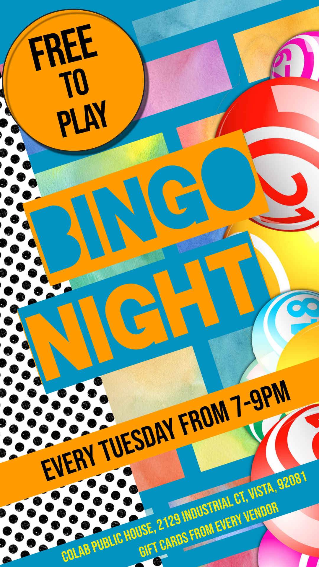 Free to Play, Bingo Night, Every Tuesday from 7 to 9 PM