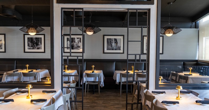 Dining area with set tables