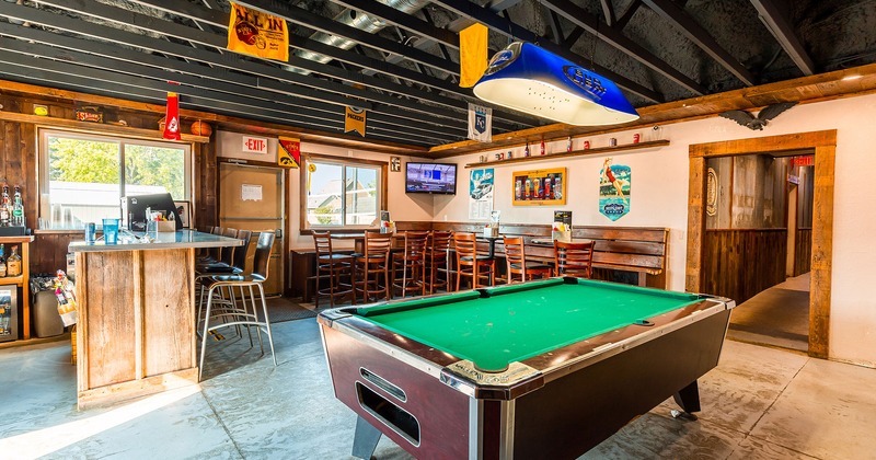 Interior, seating area, pool table