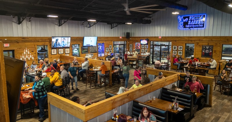 Diner and bar area, top angle view, people