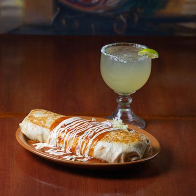 Burrito with a House margarita