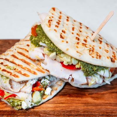 Turkey Artichoke flatbread  sandwich.