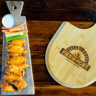 Pies on Post chicken wings, served with celery, carrots, and ranch dressing.
