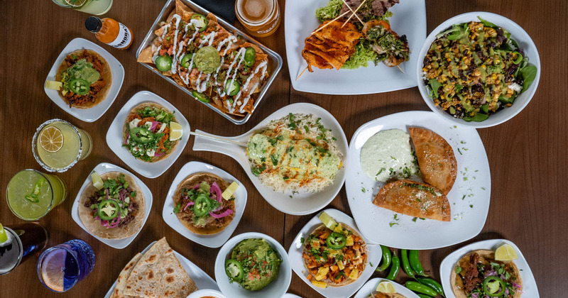 Different dishes displayed, top view