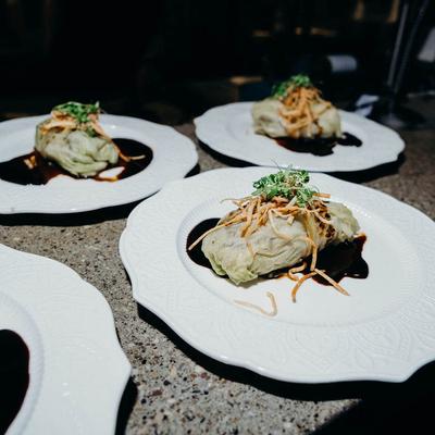 Plates of cabbage rolls.