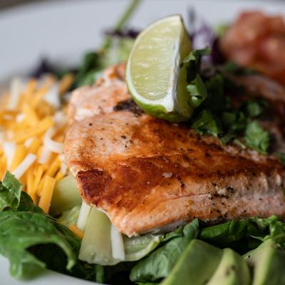 Grilled salmon salad.