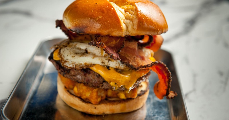 The breakfast burger, served