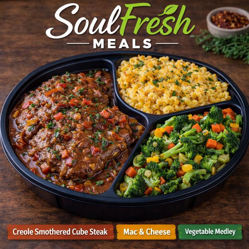 menu item 14 of 43, Creole Smothered Cube Steak | Mac & Cheese | Vegetable Medley