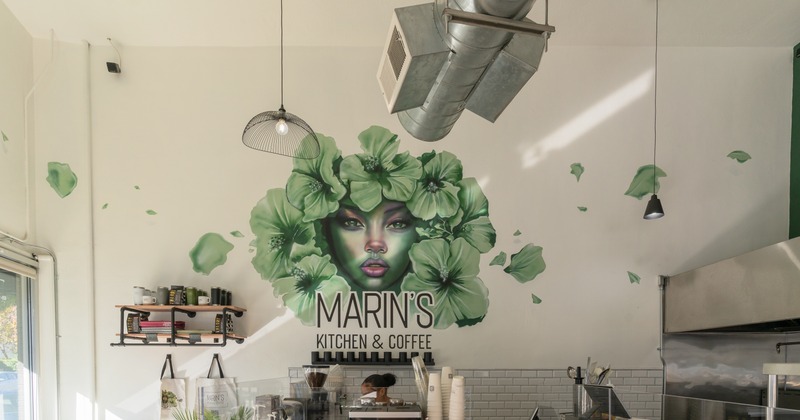 Interior, sign on the wall, drawing