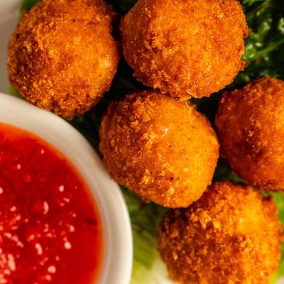 Pimento Cheese Fritters served with dip