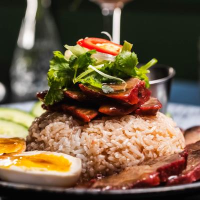Crispy Pork Belly Over Rice.