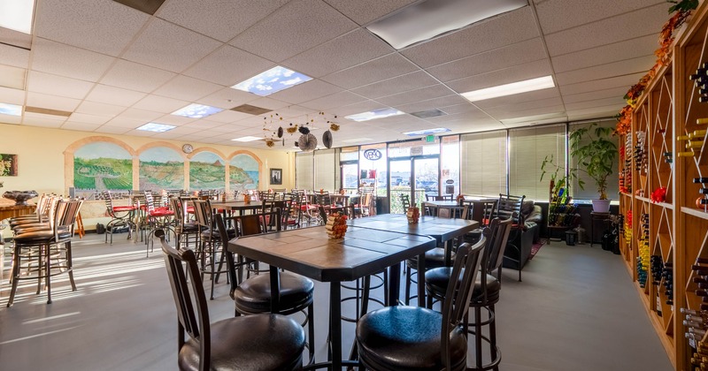 Interior, wide view, tables and chairs