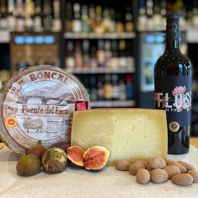 Cheese, figs, and wine.