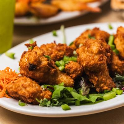 Fried Buffalo chicken wings.