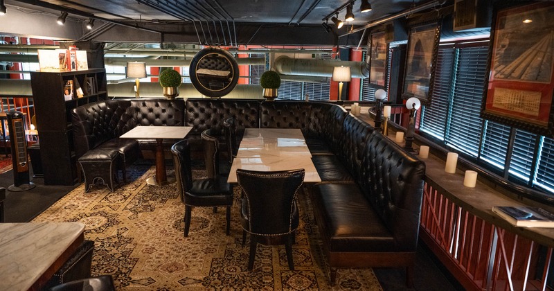 Interior, leather seating booth and chairs
