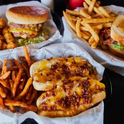 Multiple food plates.